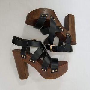 Mossimo Platform Heels Black Brown Woodgrain 6.5